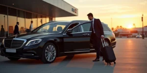 Melbourne Airport Transfer service with a luxury vehicle parked outside Melbourne Airport, ready for passenger pickup.