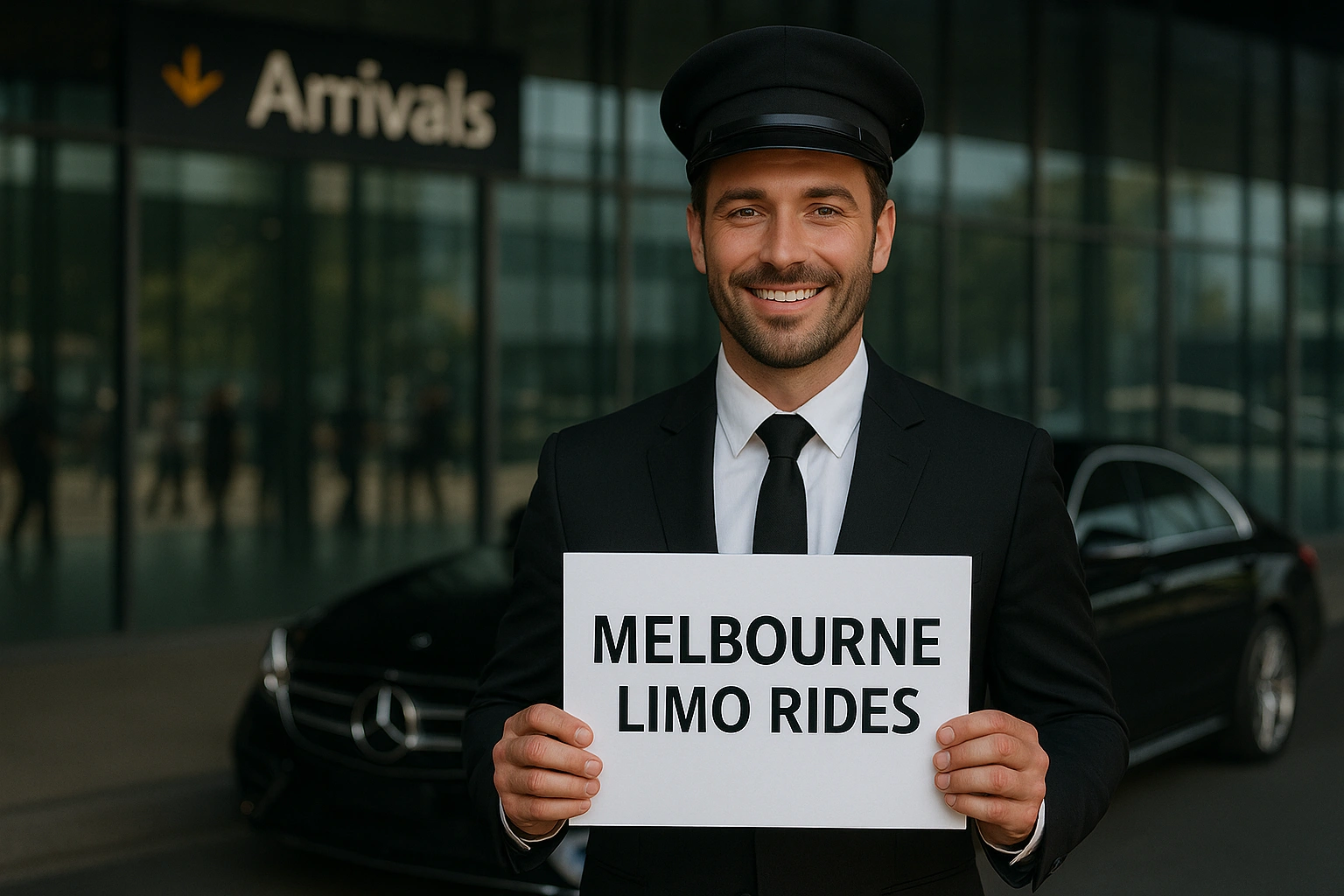 Professional Chauffeur Greeting Client at Melbourne Airport – Melbourne Limo Rides